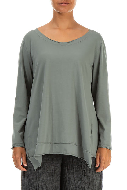 Asymmetric Hem Sage Cotton Blouse 1