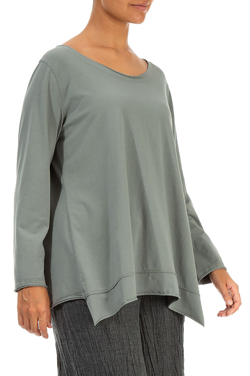 Asymmetric Hem Sage Cotton Blouse 3