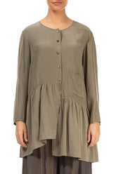 Asymmetric Light Khaki Silk Bamboo Blouse 1