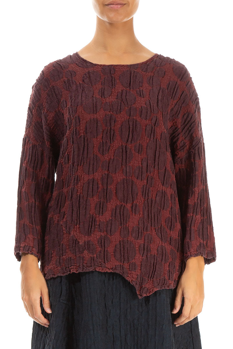 Asymmetric Merlot Circle Silk Linen Blouse 1