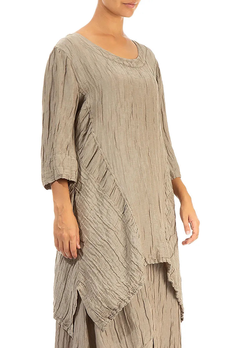 Asymmetrical Mocha Crinkled Silk Linen Tunic 3