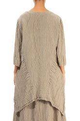 Asymmetrical Mocha Crinkled Silk Linen Tunic 2