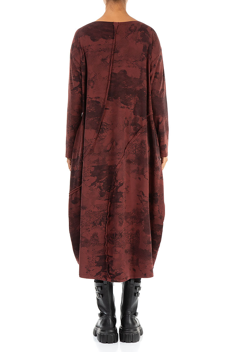 Asymmetric Seams Merlot Alabaster Cotton Dress 2