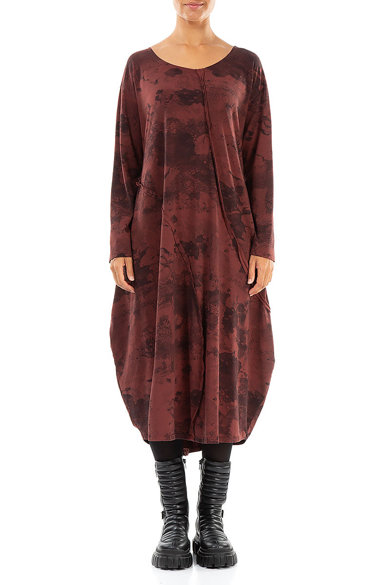 Asymmetric Seams Merlot Alabaster Cotton Dress 1