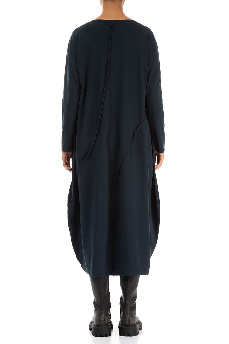 Asymmetric Seams Midnight Blue Cotton Dress 2