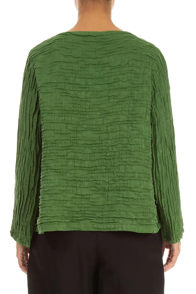 Asymmetric Shamrock Green Crinkled Silk Linen Blouse 2