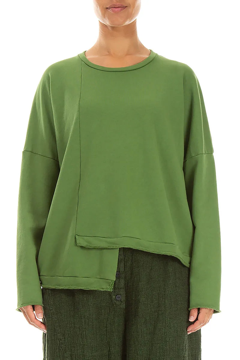 Asymmetric Shamrock Green French Terry Cotton Blouse