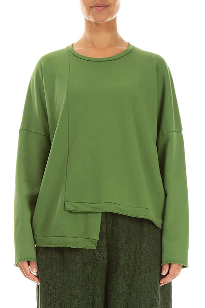 Asymmetric Shamrock Green French Terry Cotton Blouse