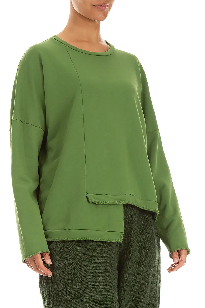 Asymmetric Shamrock Green French Terry Cotton Blouse