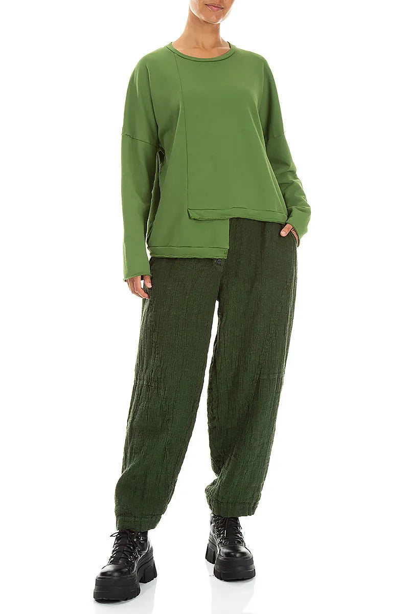 Asymmetric Shamrock Green French Terry Cotton Blouse