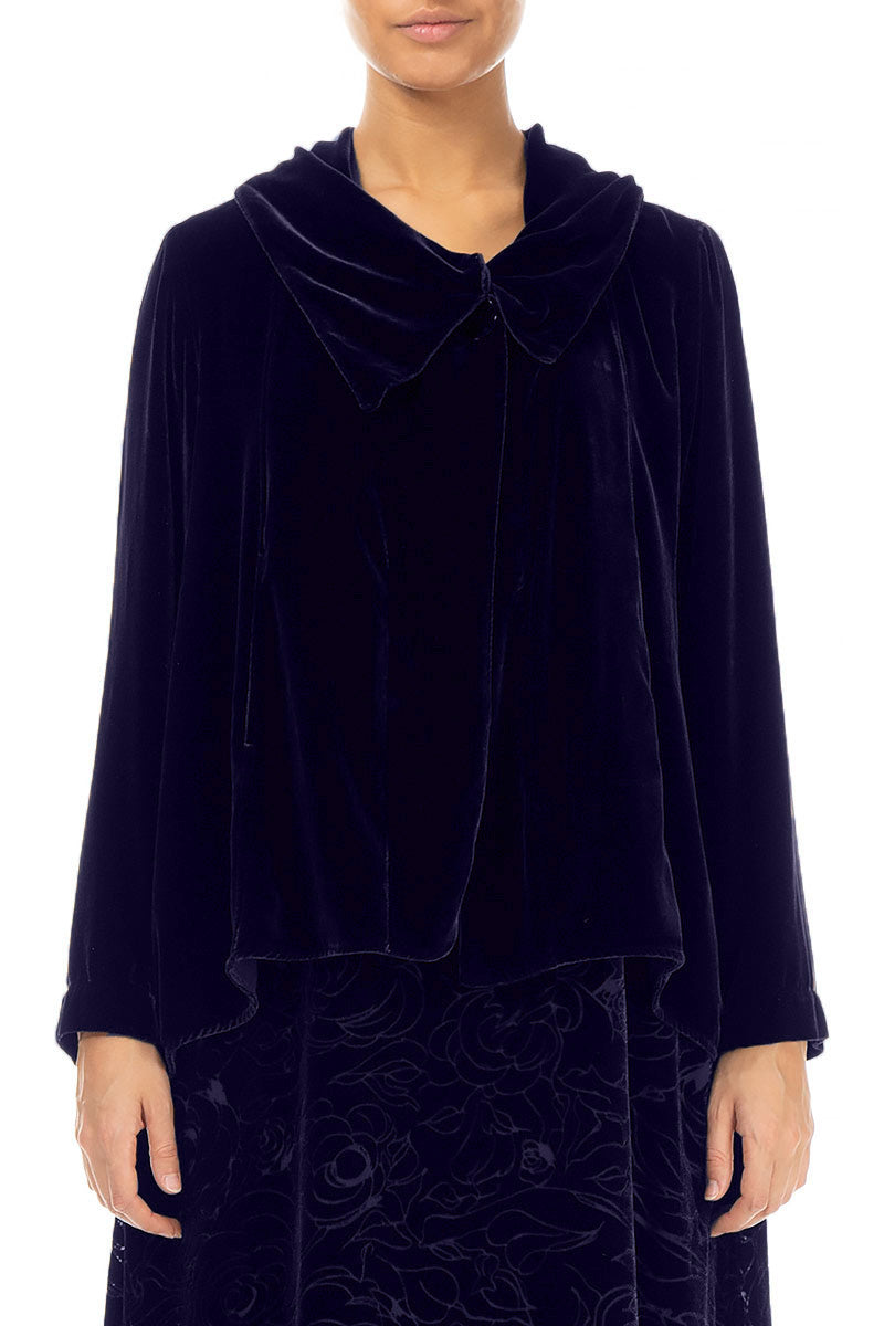 Veste asymétrique en velours de soie violet royal à un bouton