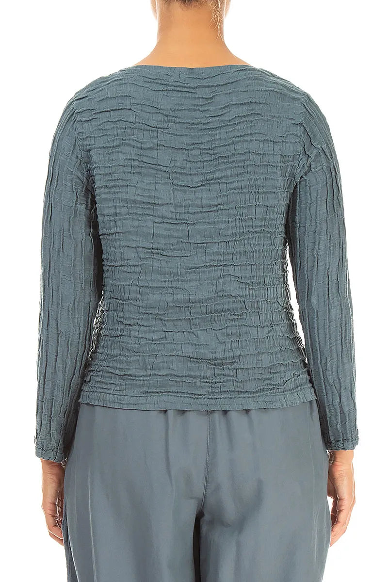 Asymmetric Slate Crinkled Silk Linen Blouse 2
