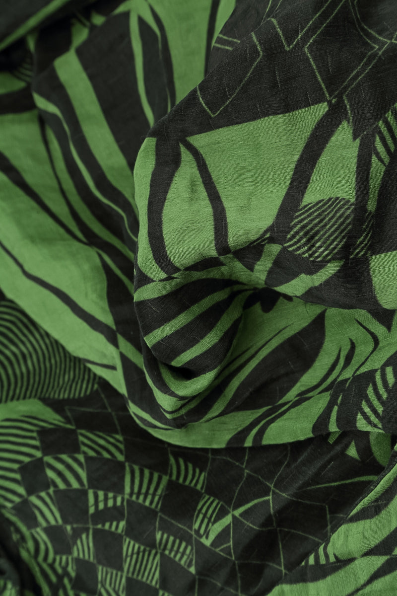 Tunique asymétrique texturée vert trèfle Orbit en soie