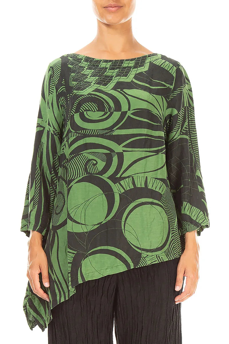 Asymmetric Textured Shamrock Green Orbit Silk Tunic 1