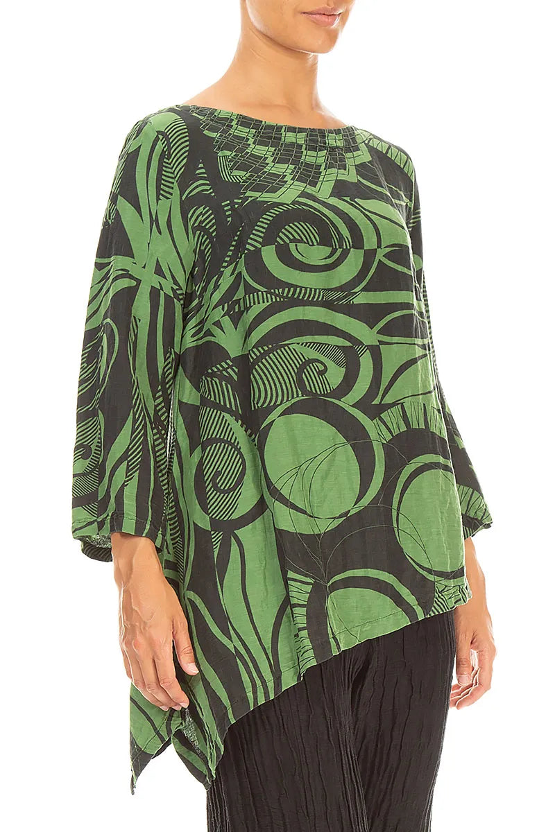 Tunique asymétrique texturée vert trèfle Orbit en soie