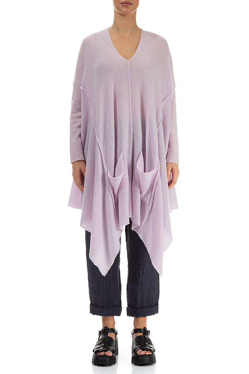 Asymmetric V-Neck Light Pink Wool Jumper 1