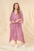 Asymmetric V-Neck Mauve Taupe Textured Silk Dress 1