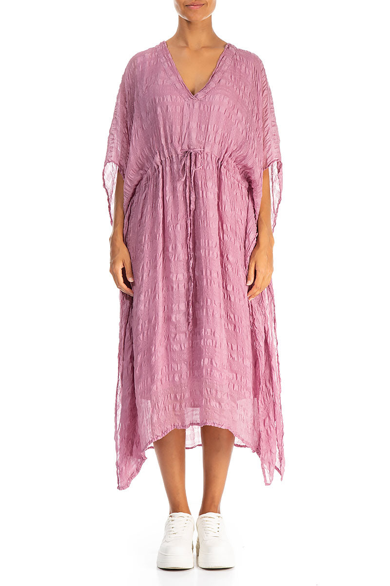 Asymmetric V-Neck Mauve Taupe Textured Silk Dress 1