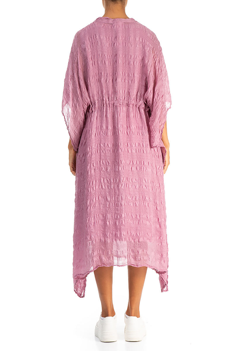 Asymmetric V-Neck Mauve Taupe Textured Silk Dress 2