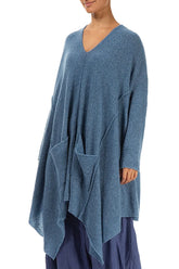 Asymmetric V-Neck Petrol Blue Wool Jumper 3