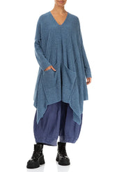 Asymmetric V-Neck Petrol Blue Wool Jumper 4