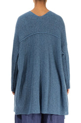 Asymmetric V-Neck Petrol Blue Wool Jumper 2