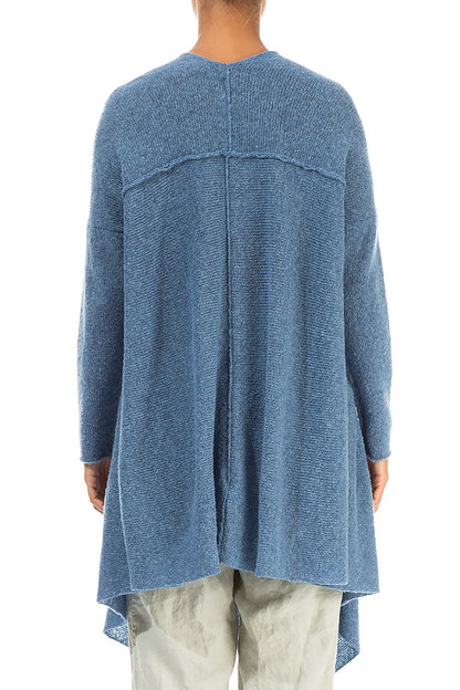 Asymmetric V-Neck Petrol Blue Wool Jumper