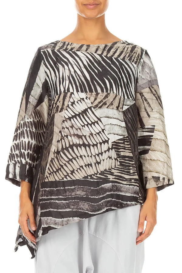 Asymmetric Wild Ink Textured Silk Tunic 1