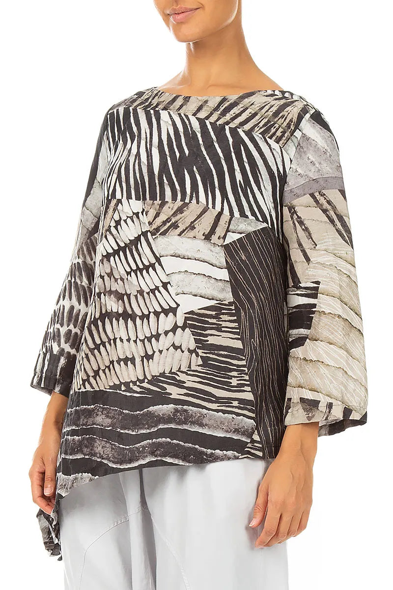 Asymmetric Wild Ink Textured Silk Tunic 3