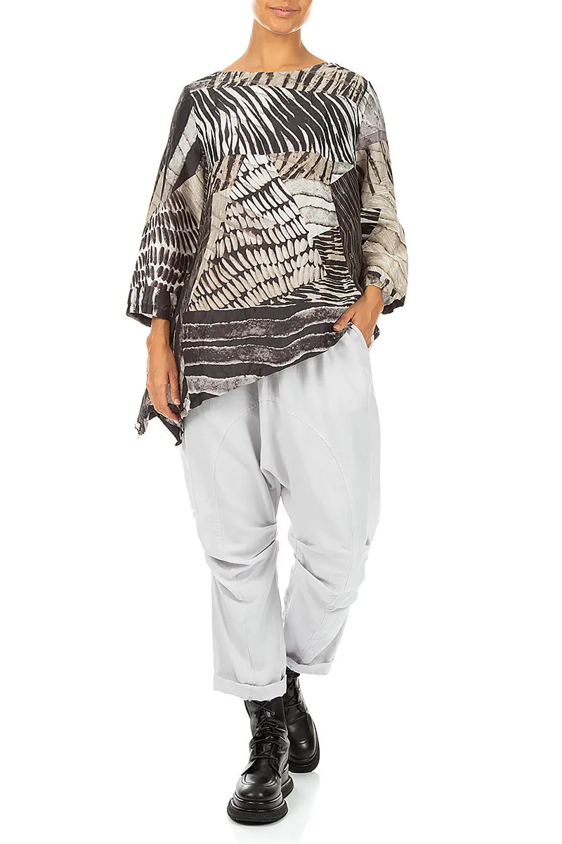Asymmetric Wild Ink Textured Silk Tunic 4