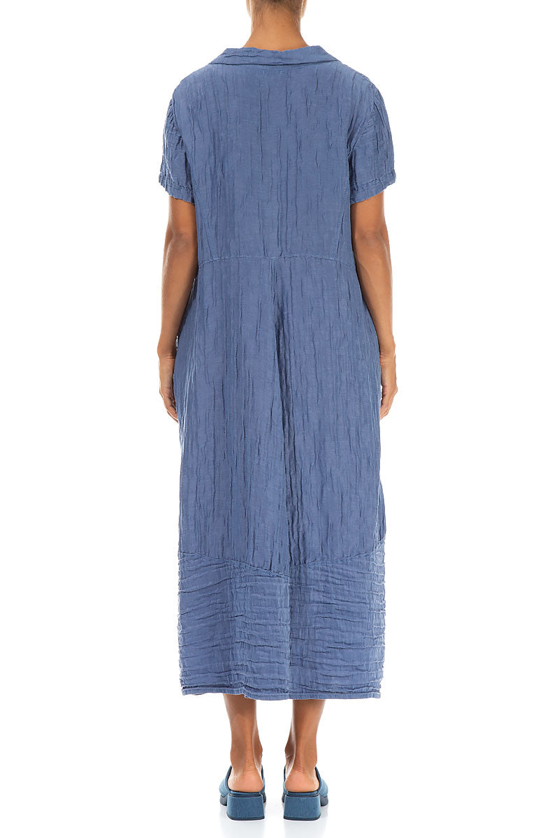 Buttoned Balloon Crinkled Blue Nova Silk Dress 2