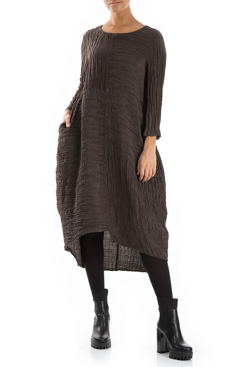 Asymmetrical Crinkled Ash Silk Linen Dress 4