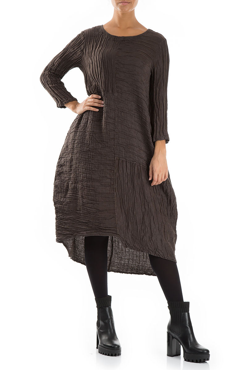 Asymmetrical Crinkled Ash Silk Linen Dress 5