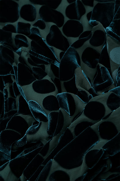 Tunique asymétrique en velours de soie à motif paon dévoré Bubbles