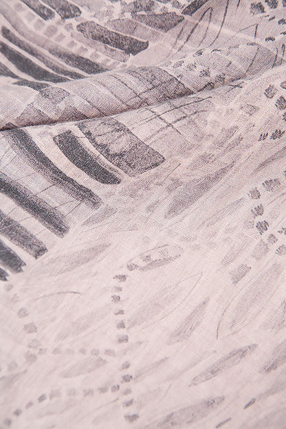 Asymmetrical Greige Printed Back Linen Shirt 5