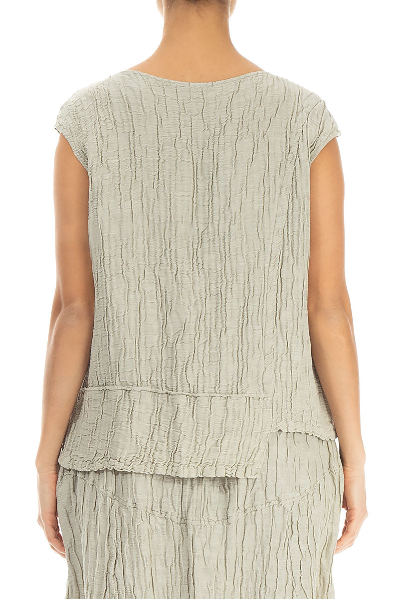 Asymmetrical Hem Crinkled Pearl Silk Blouse 2