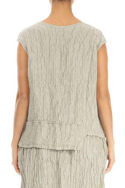 Asymmetrical Hem Crinkled Pearl Silk Blouse 2