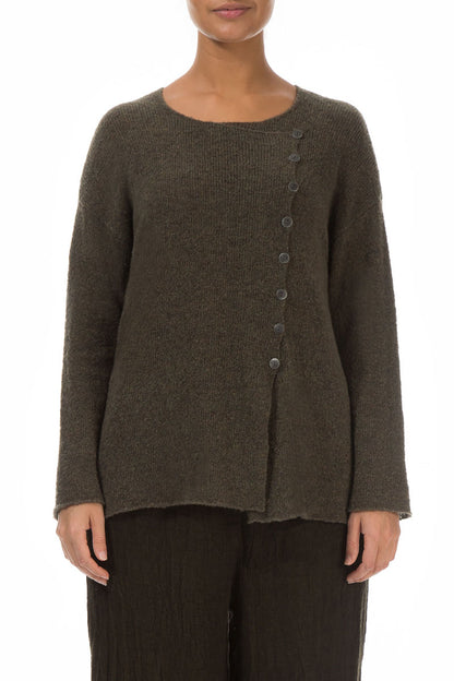 Asymmetrical Khaki Wool Cardigan