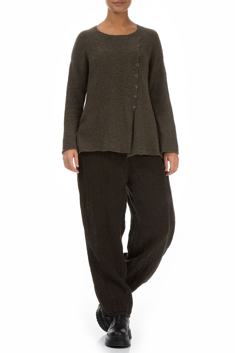 Asymmetrical Khaki Wool Cardigan 4