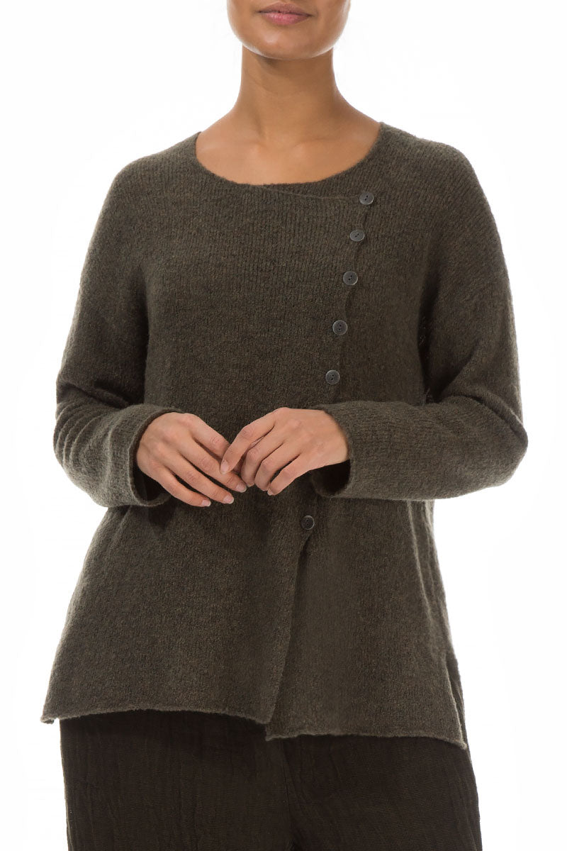 Asymmetrical Khaki Wool Cardigan 3
