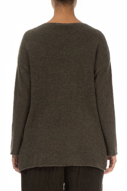 Asymmetrical Khaki Wool Cardigan