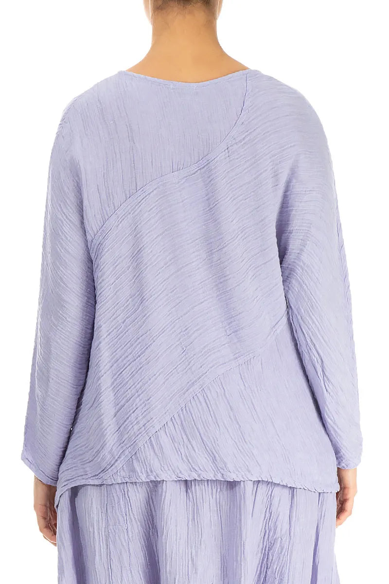 Asymmetrical Pattern Crinkled Lavender Silk Blouse 2