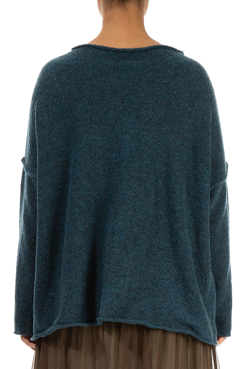 Asymmetrical Seams Teal Wool Sweater 2