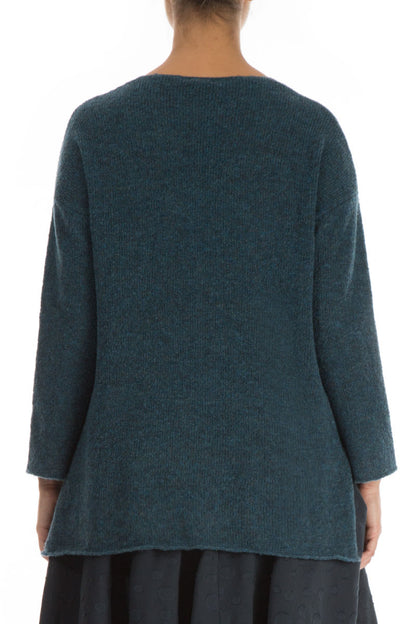Asymmetrical Teal Wool Cardigan 2