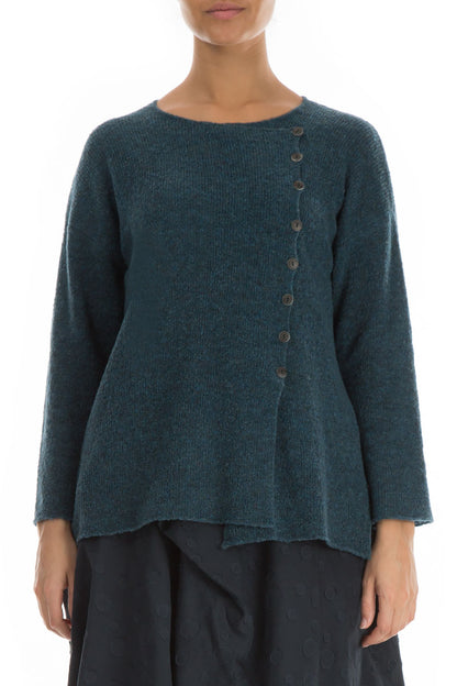 Asymmetrical Teal Wool Cardigan 1