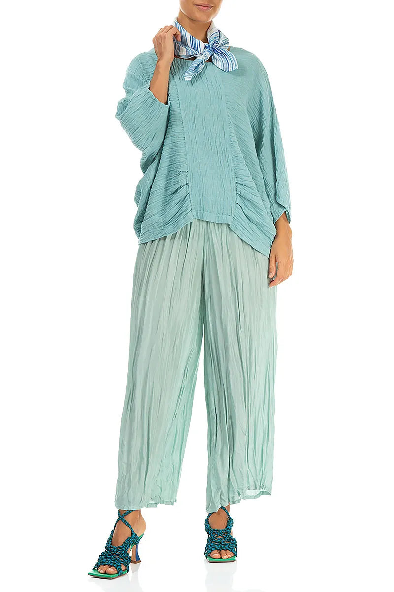 Azure Lines Silk Bamboo Square Scarf 2