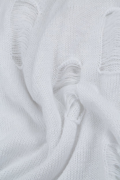Distressed Detail White Linen Jumper 5
