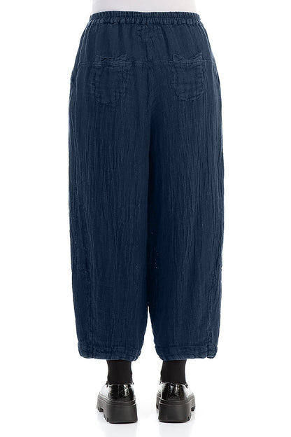 Back Pockets Azure Mélange Linen Trousers 2