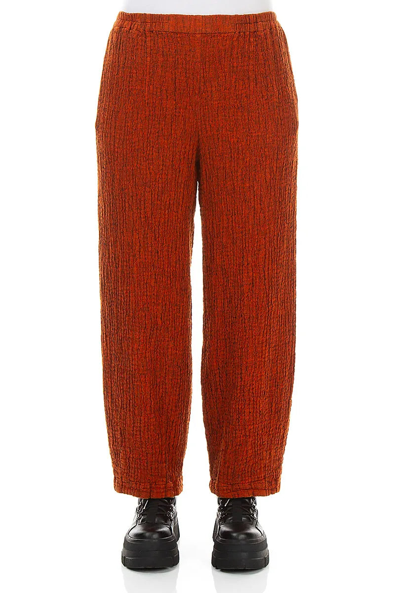 Back Pockets Burnt Orange Textured Linen Trousers 1