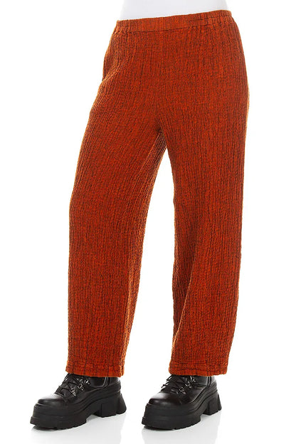 Back Pockets Burnt Orange Textured Linen Trousers 3